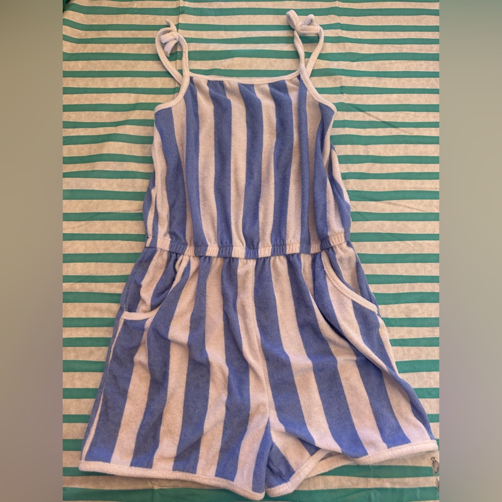 Nicole Miller New York Blue and White Terry Romper cover up girls size 12
